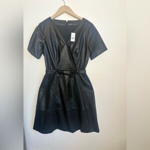 Ann Taylor Faux Leather Wrap Dress Black Size 2 NWT